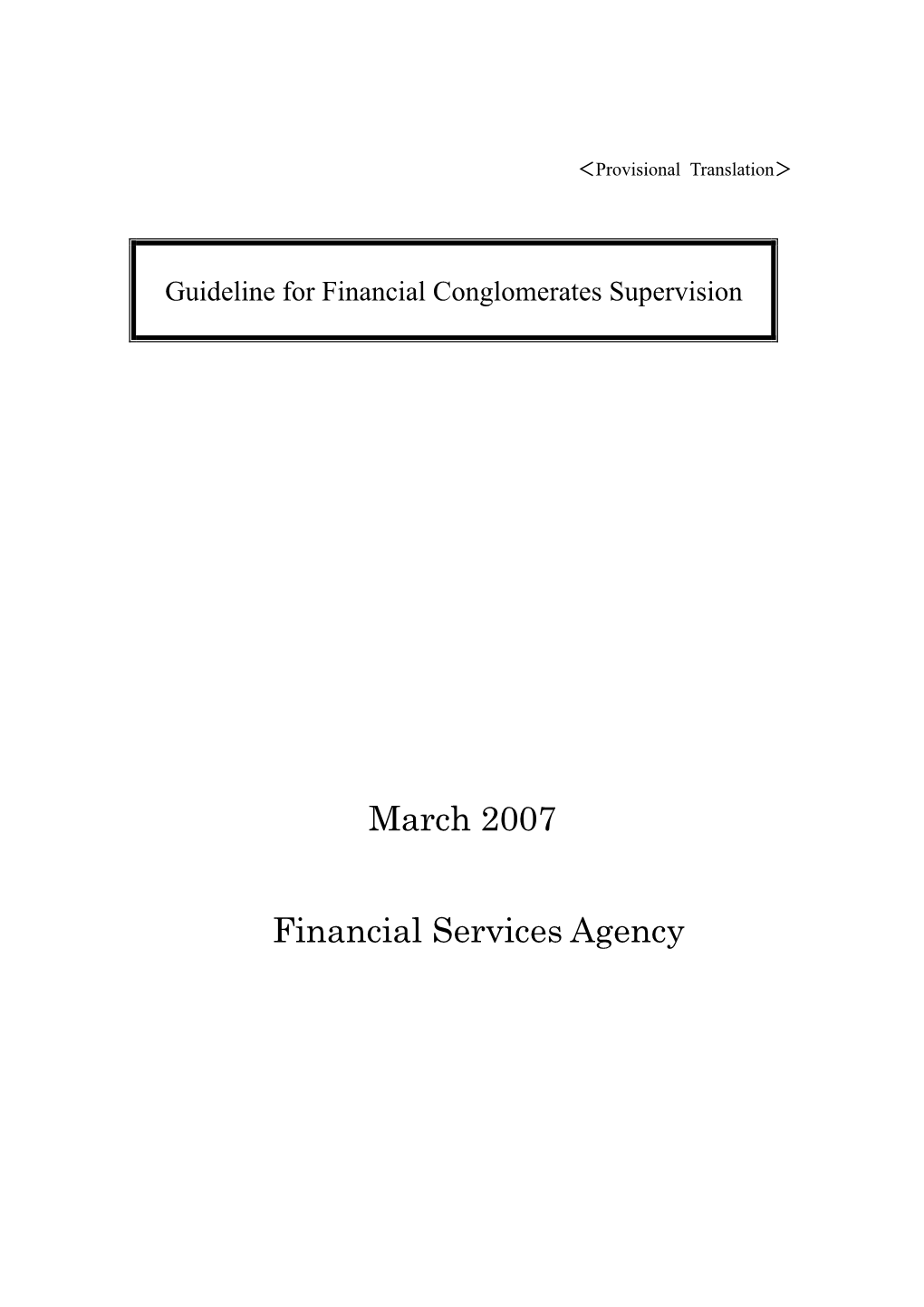 Guideline for Financial Conglomerates Supervision