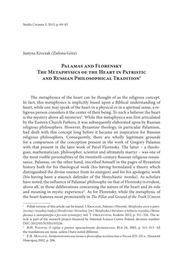 Palamas and Florensky the Metaphysics of the Heart in Patristic and Russian Philosophical Tradition1