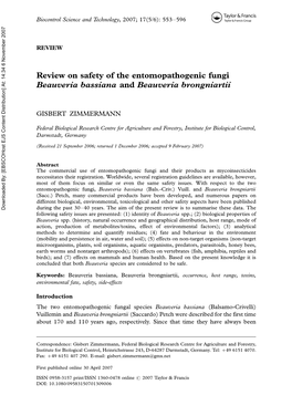 Review on Safety of the Entomopathogenic Fungi Beauveria