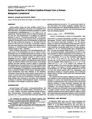 Some Properties of Uridine-Cytidine Kinase from a Human Malignant Lymphoma1