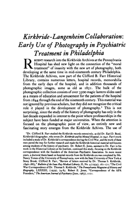 Early Use of Photography in Psychiatric Treatment in Philadelphia