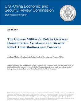 The Chinese Military's Role in Overseas Humanitarian Assistance