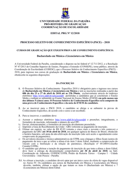 Universidade Federal Da Paraíba Pró-Reitoria De Graduação Coordenação De Escolaridade Edital Prg Nº 12/2018 Processo Sele