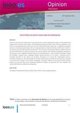 ELECTIONS in SOUTH ASIA and in INDONESIA Visit WEB Receive Newsletter