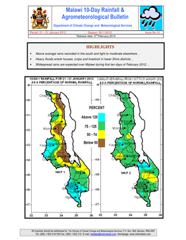 Malawi 10-Day Rainfall & Agrometeorological Bulletin