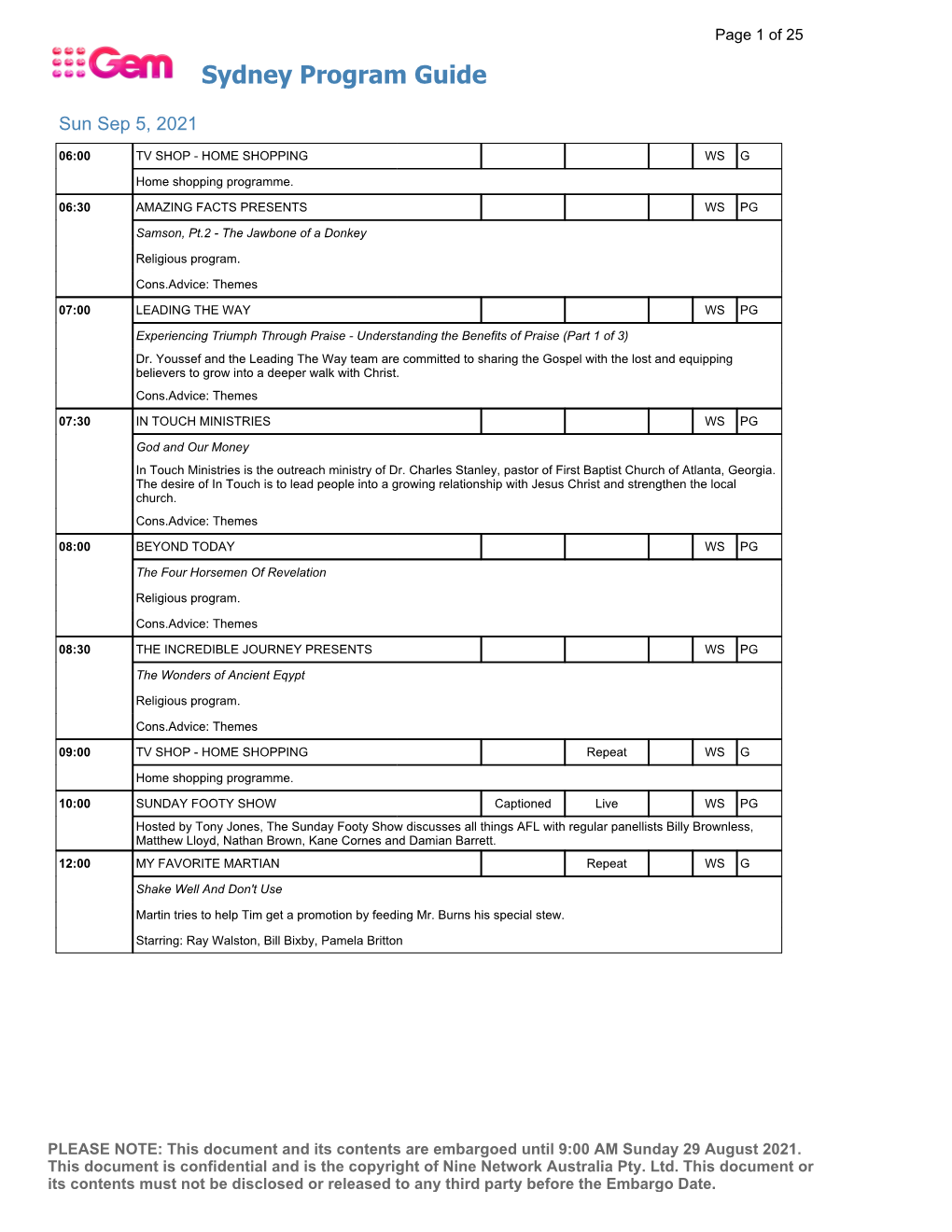 Sydney Program Guide