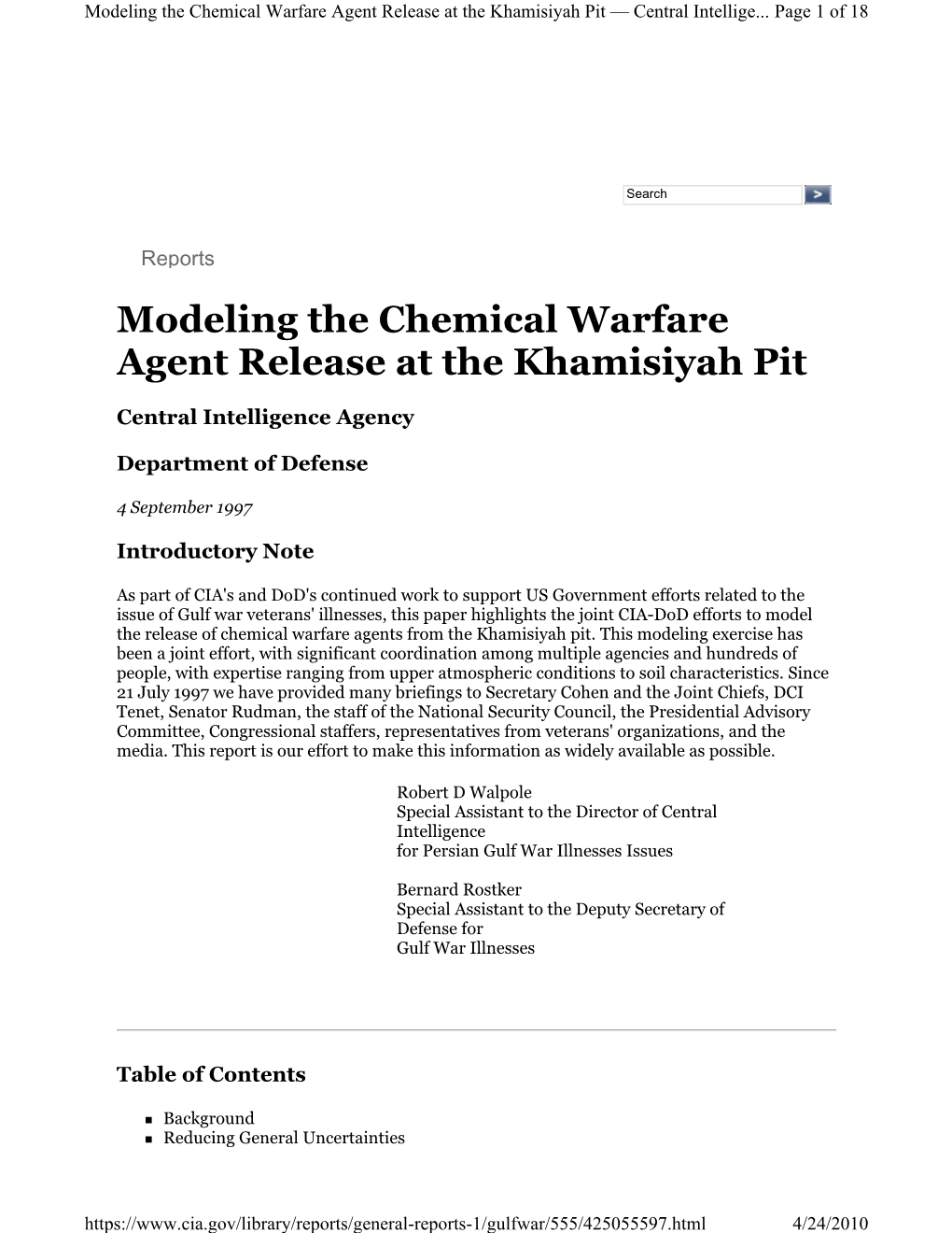 Modeling the Chemical Warfare Agent Release at the Khamisiyah Pit — Central Intellige