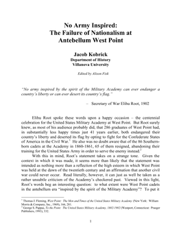 No Army Inspired: the Failure of Nationalism at Antebellum West Point