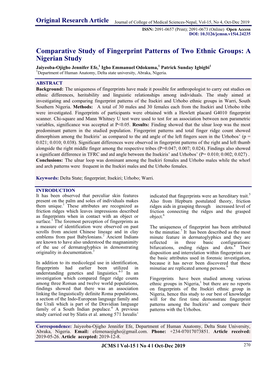 Comparative Study of Fingerprint Patterns of Two Ethnic Groups