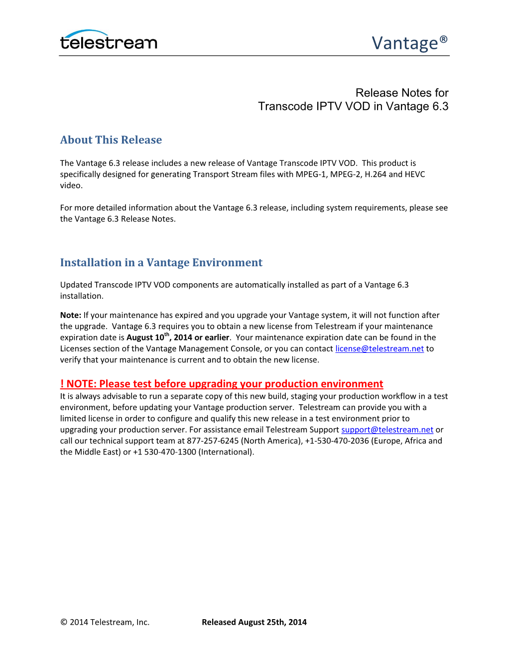 Vantage Transcode IPTV VOD