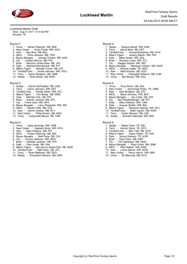 Lockheed Martin Draft Results 29-Feb-2012 09:58 AM ET