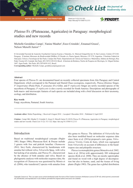 Pluteus Fr. (Pluteaceae, Agaricales) in Paraguay: Morphological Studies and New Records