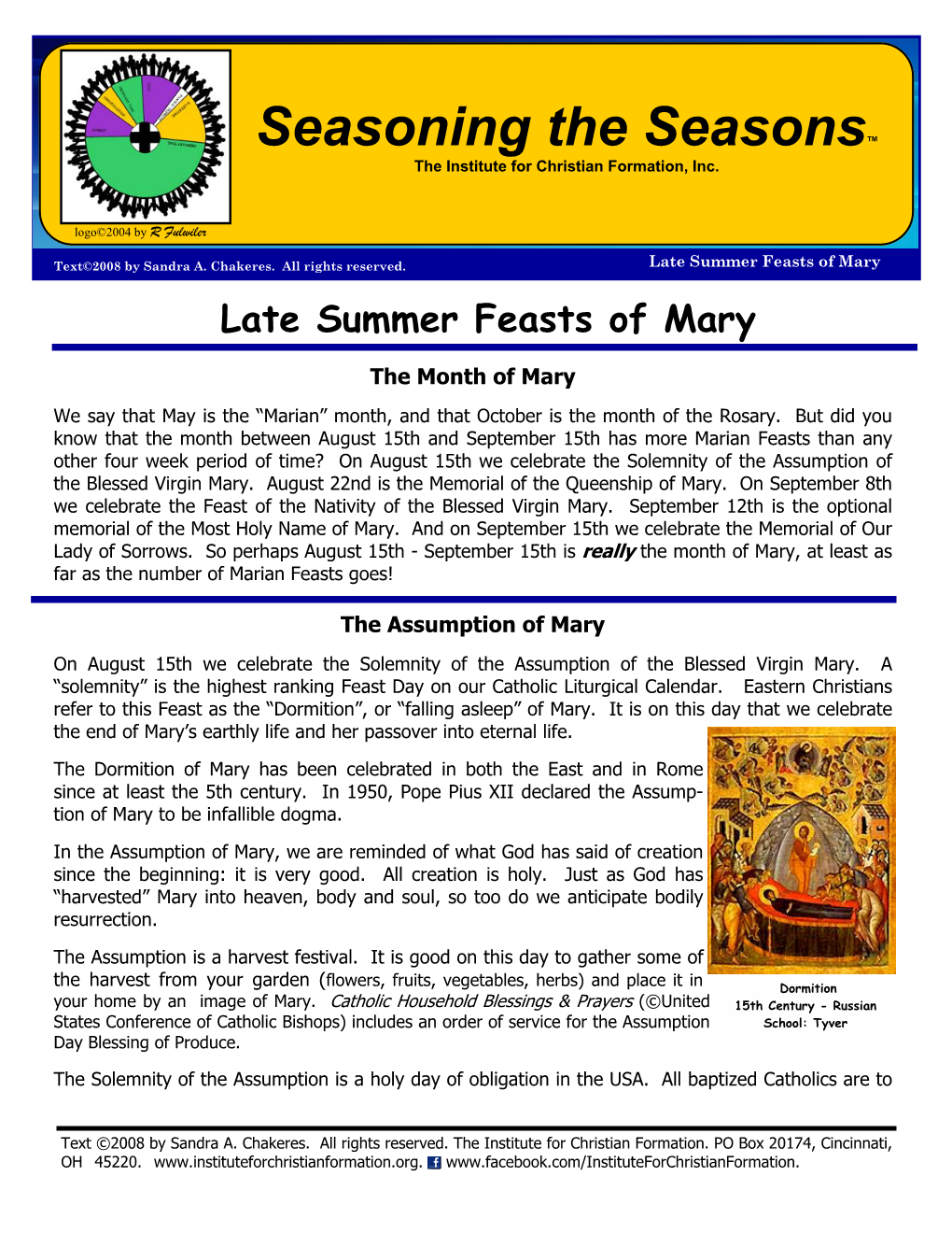 Late Summer Feasts of Mary Late Summer Feasts of Mary