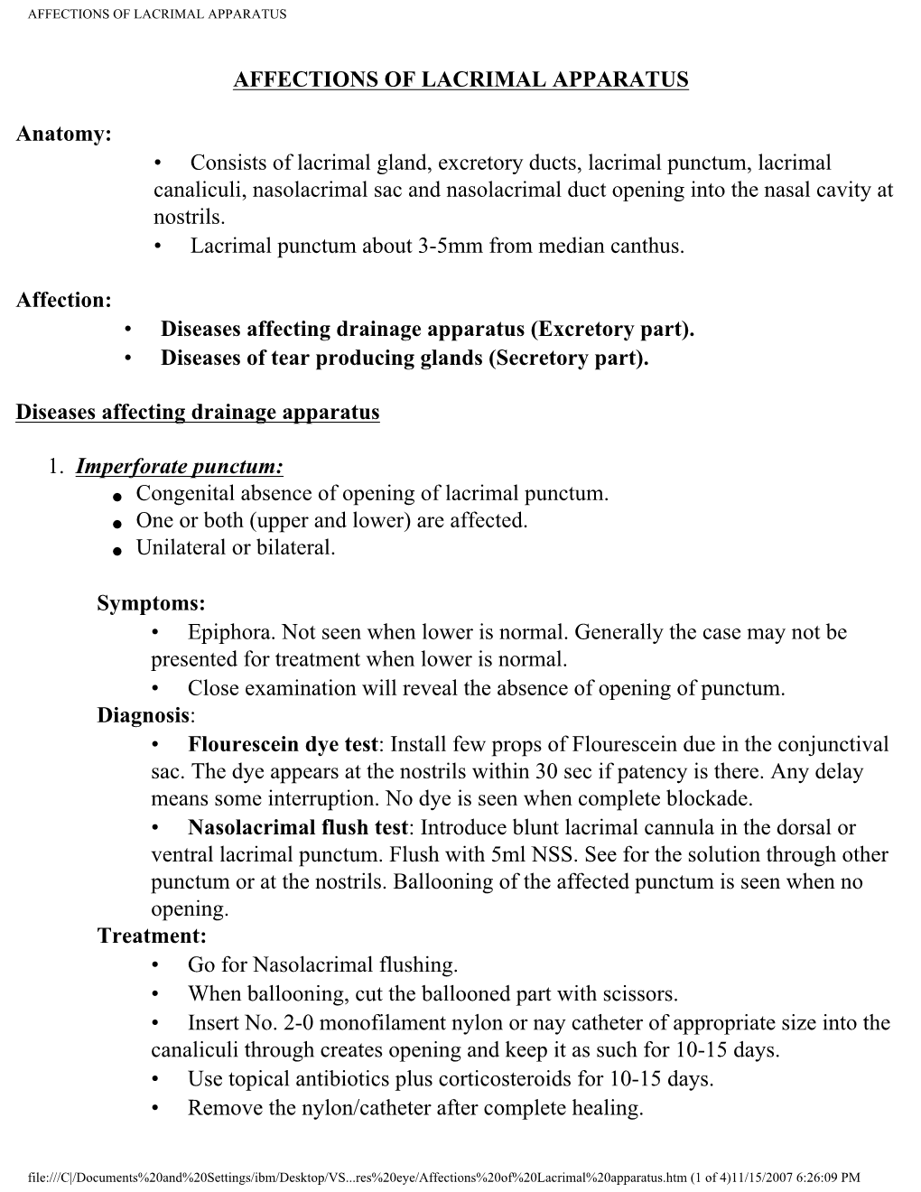 AFFECTIONS of LACRIMAL APPARATUS Anatomy