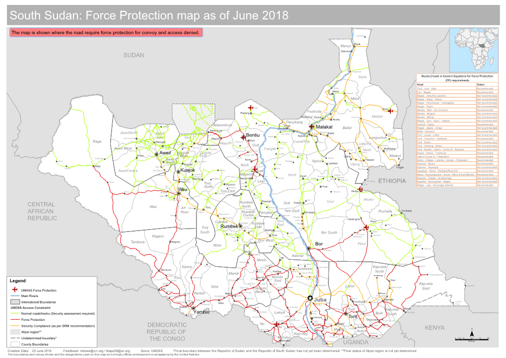 South Sudan: Force Protection Map As of June 2018 White Nile Sennar