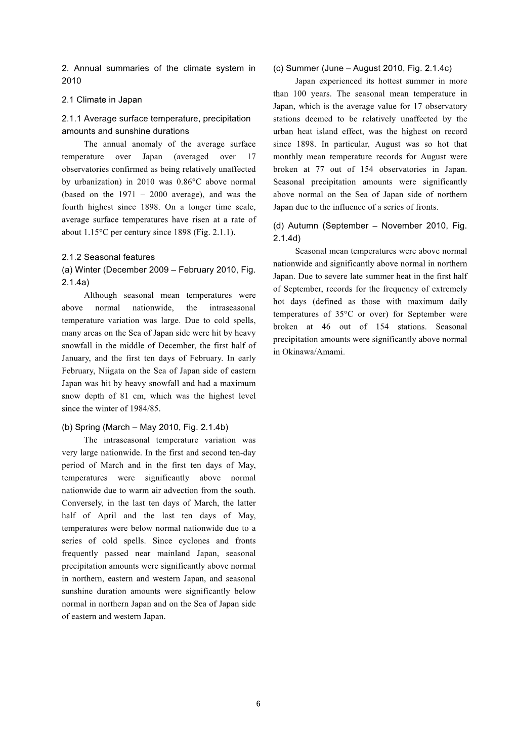 2. Annual Summaries of the Climate System in 2010