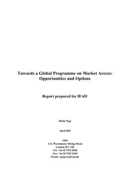 Towards a Global Programme on Market Access: Opportunities and Options