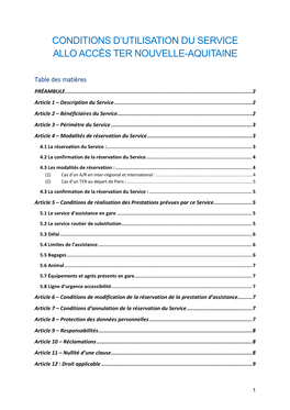 Conditions D'utilisation Du Service Accès TER Nouvelle-Aquitaine