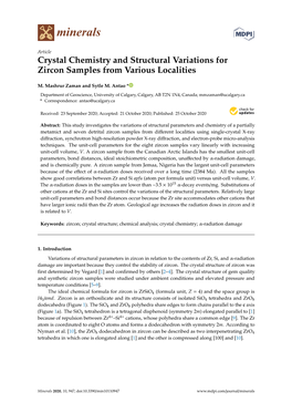 Crystal Chemistry and Structural Variations for Zircon Samples from Various Localities