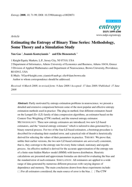Estimating the Entropy of Binary Time Series: Methodology, Some Theory and a Simulation Study