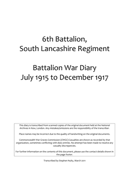 6Th Battalion, South Lancashire Regiment Battalion War Diary July