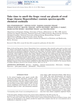 Vocal Sac Glands of Reed Frogs (Anura: Hyperoliidae) Contain Species-Speciﬁc Chemical Cocktails