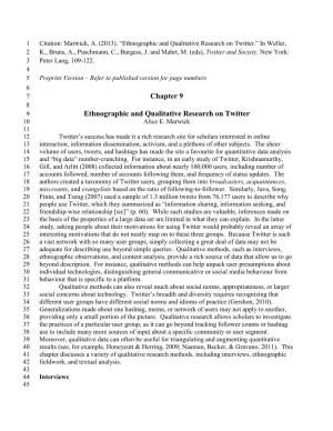 Chapter 9 Ethnographic and Qualitative Research on Twitter