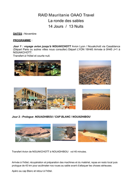 RAID Mauritanie OAAO Travel La Ronde Des Sables 14 Jours / 13 Nuits