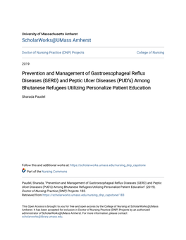 (GERD) and Peptic Ulcer Diseases (PUD’S) Among Bhutanese Refugees Utilizing Personalize Patient Education