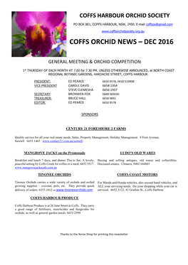 Coffs Orchid News – Dec 2016