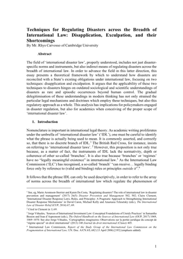 Techniques for Regulating Disasters Across the Breadth of International Law: Disapplication, Exculpation, and Their Shortcomings by Mr