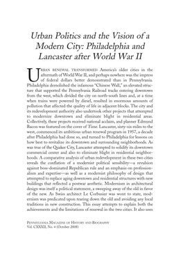 Urban Politics and the Vision of a Modern City: Philadelphia and Lancaster After World War II