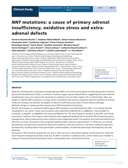 NNT Mutations: a Cause of Primary Adrenal Insufficiency, Oxidative Stress and Extra- Adrenal Defects