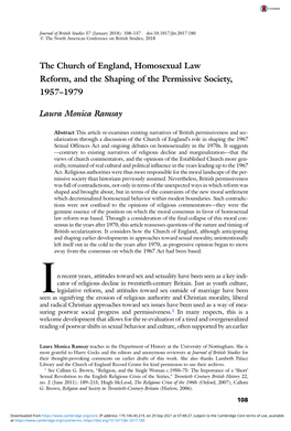 The Church of England, Homosexual Law Reform, and the Shaping of the Permissive Society, 1957–1979