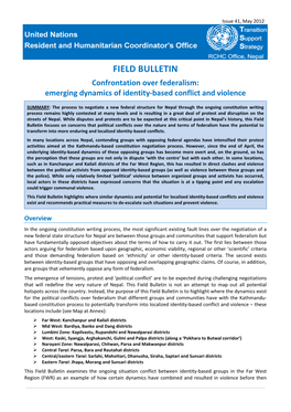 FIELD BULLETIN Confrontation Over Federalism: Emerging Dynamics of Identity-Based Conflict and Violence