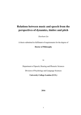 Relations Between Music and Speech from the Perspectives of Dynamics, Timbre and Pitch