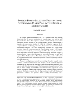 Foreign Forum-Selection Frustrations: Determining Clause Validity in Federal Diversity Suits