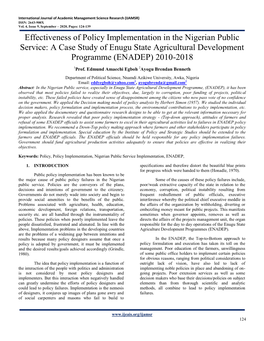 A Case Study of Enugu State Agricultural Development Programme (ENADEP) 2010-2018