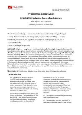 7TH SEMESTER DISSERTATION RESURGENCE-Adaptive Reuse of Architecture