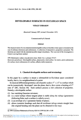 Developable Surfaces in Euclidean Space