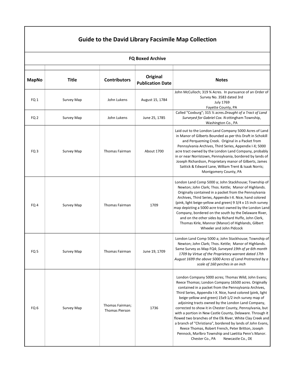 Guide to the David Library Facsimile Map Collection