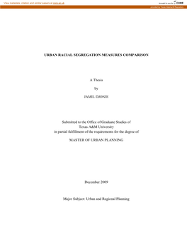 Urban Racial Segregation Measures Comparison