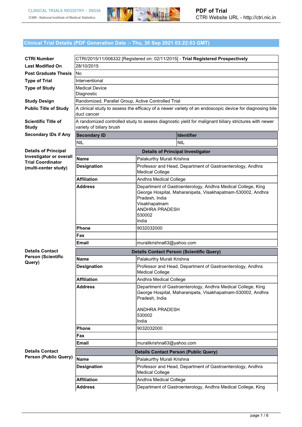 CTRI Trial Data