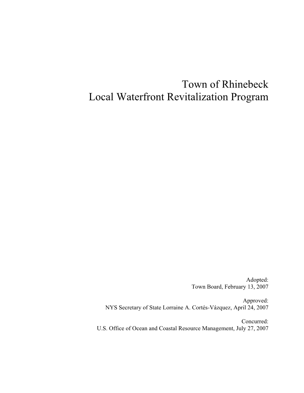 Town of Rhinebeck Local Waterfront Revitalization Program