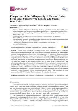Comparison of the Pathogenicity of Classical Swine Fever Virus Subgenotype 2.1C and 2.1D Strains from China