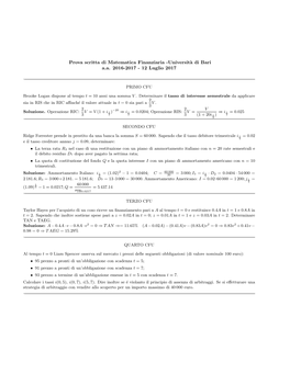 Prova Scritta Di Matematica Finanziaria -Universit`A Di Bari A.A