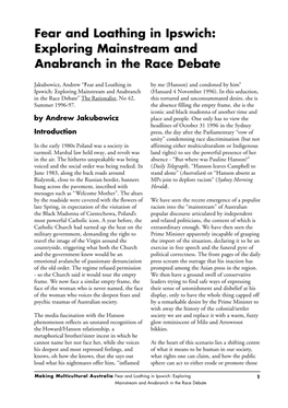 Fear and Loathing in Ipswich: Exploring Mainstream and Anabranch in the Race Debate