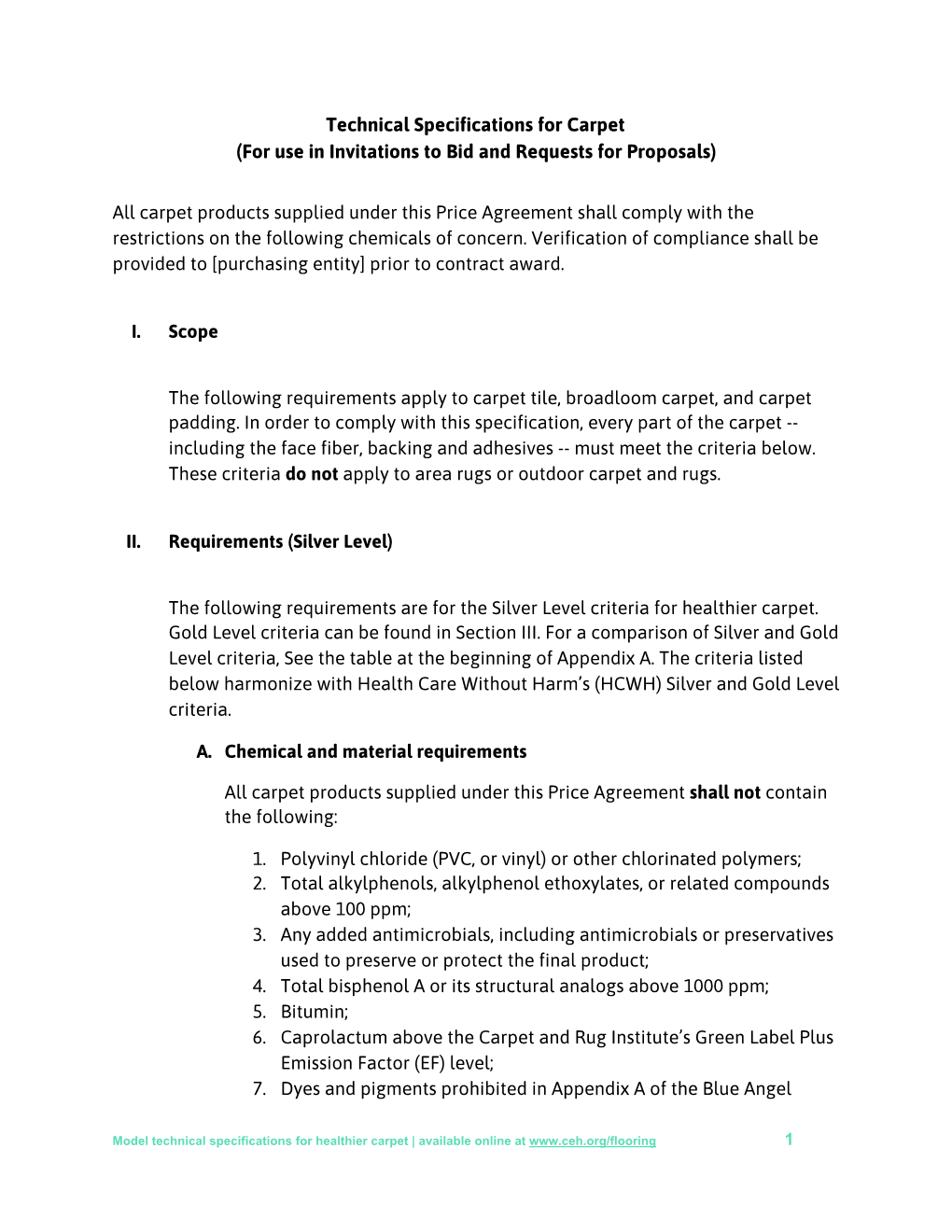 Technical Specifications for Carpet (For Use in Invitations to Bid and Requests for Proposals)