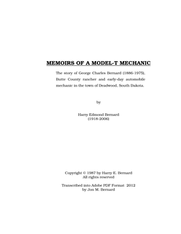 Memoirs of a Model-T Mechanic