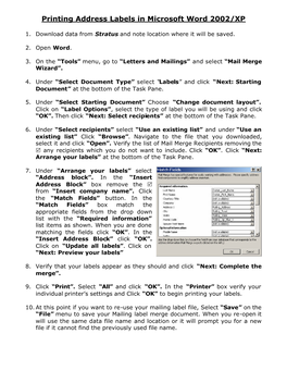 Printing Address Labels in Microsoft Word 2002/XP